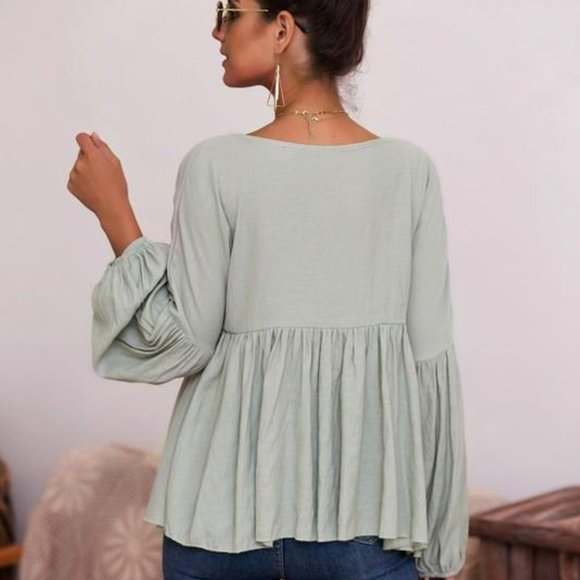 Boho Hippy Babydoll Blouse Longsleeve - Picture 3 of 3